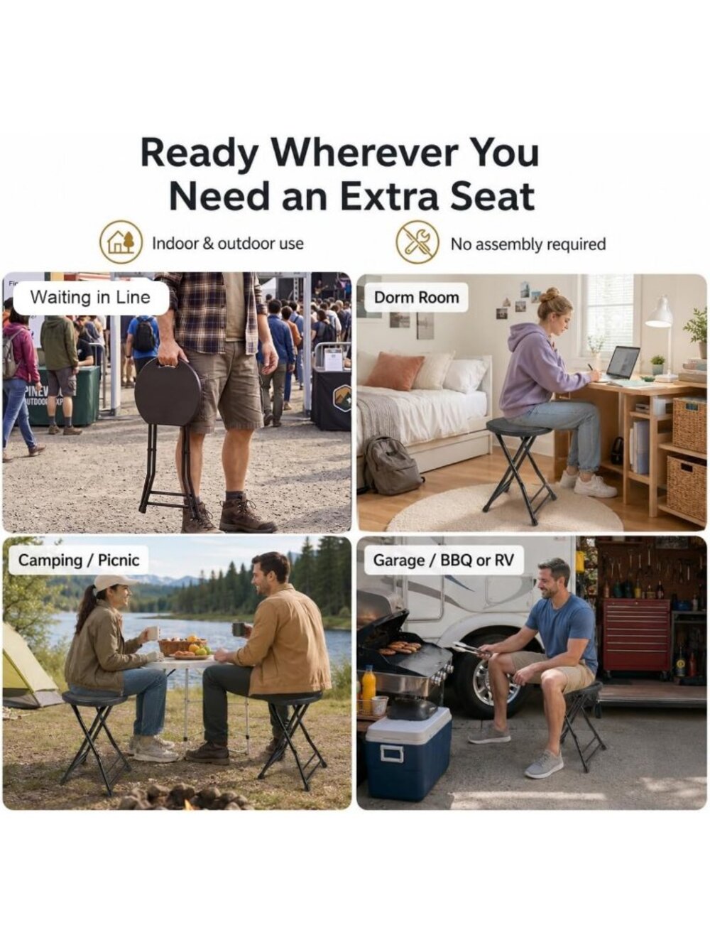 Portable Folding Stool with Handle, Non-Slip Feet, Indoor/Outdoor Use, Compact - Picture 7 of 7